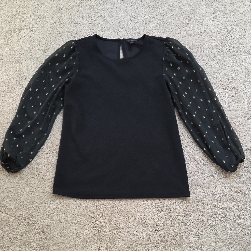 Ann Taylor Black Blouse with Sheer Sleeves